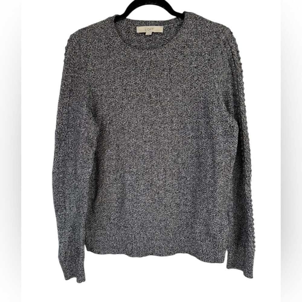 LOFT Marled Bobble Sleeve Sweater Women's Size Medium. Gray/Black Color. - Picture 2 of 8